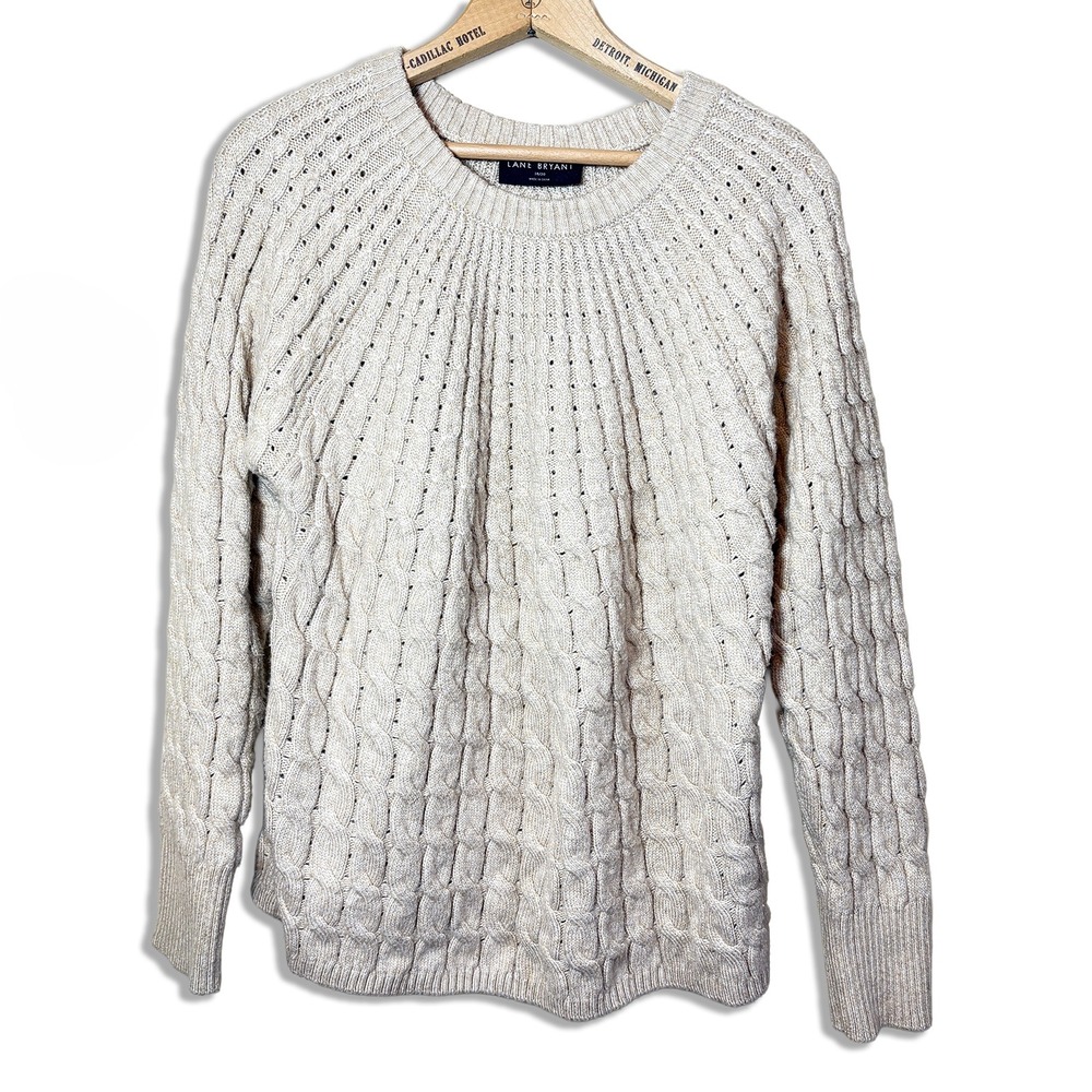 Lane Bryant Cable Knit Crew Neck Pullover Sweater Beige Oatmeal Womens Plus 2X